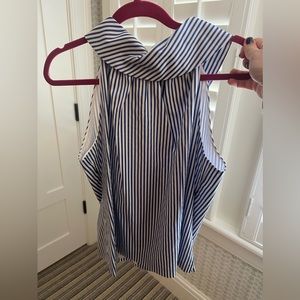 Size L Sail to Sable Striped Top Womens L Blue White Gold Button Cowl Neck